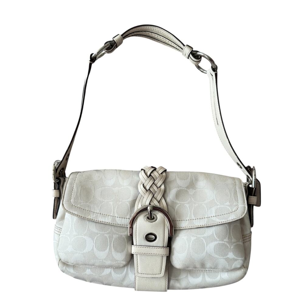 Vintage COACH Soho 6314 White Signature Jacquard Leather Braid Buckle Y2K Flap - Picture 15 of 16
